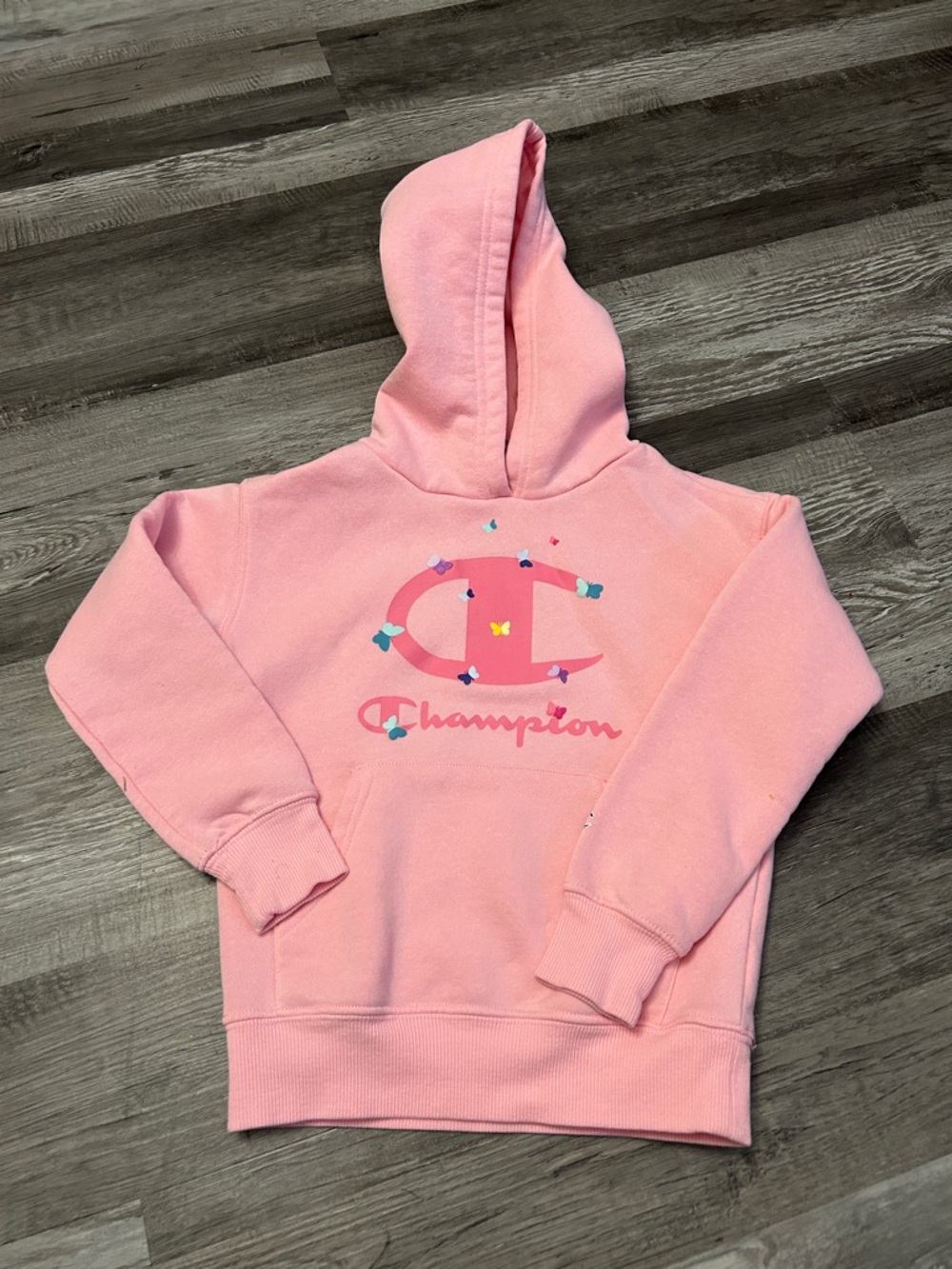 Champion Pink Hoodie with Logo and Butterfly Accents